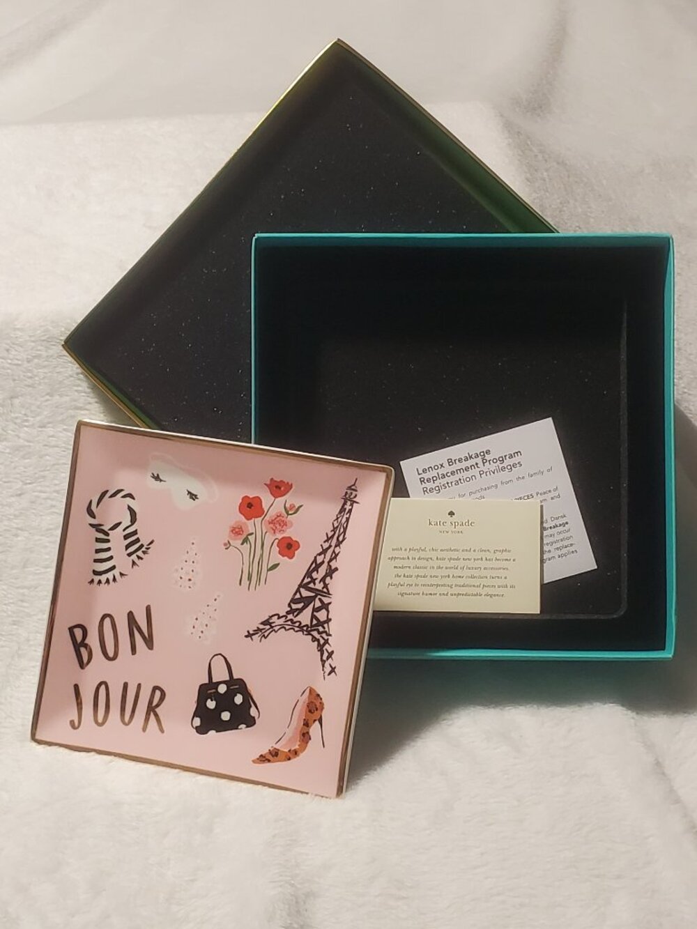 Kate spade Lenox Bon Jour porcelain trinket tray Brand New! Great Unique gift!